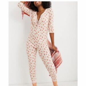 Aerie Floral Soft Pink Waffle Knit Onesie Pajamas